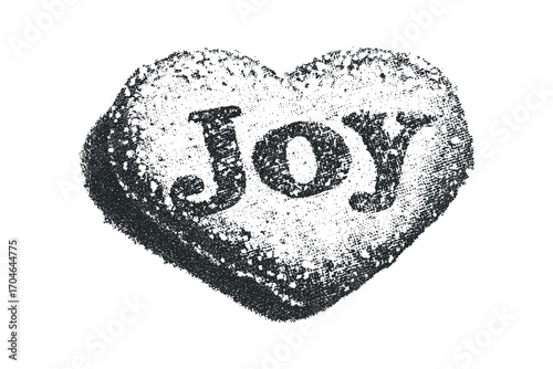 Text "Joy" inscribed on a textured heart shape. Vector hand drawn illustration