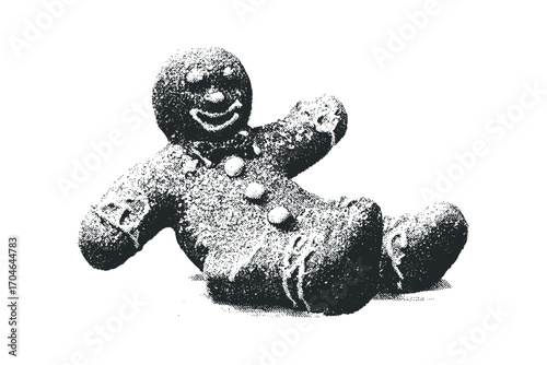 Gingerbread man lying down on transparent background. Vector hand drawn illustration