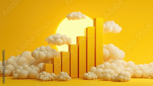 Golden Ascent - A Surreal Bar Chart Cityscape Reaching for a Luminous Sun.