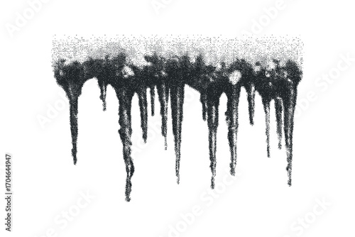 Icicles formed by melting snow, image. Vector hand drawn illustration