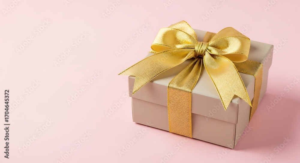 Fototapeta premium Gift Box with Gold Ribbon on Pink Background.