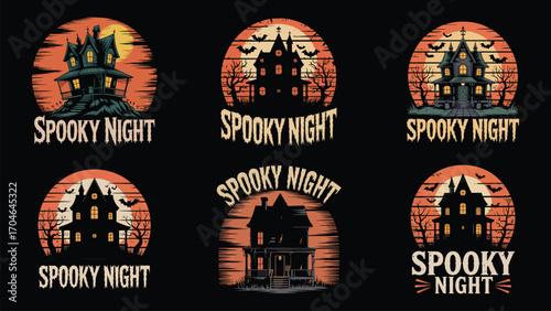 Spooky halloween t shirt design with classic elements