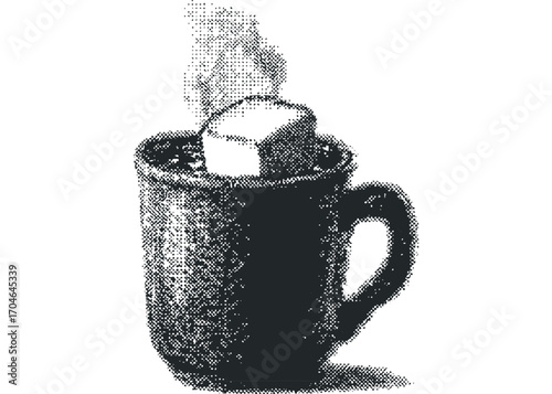 Steaming Coffee Mug with Sugar Cube. Vector hand drawn illustration