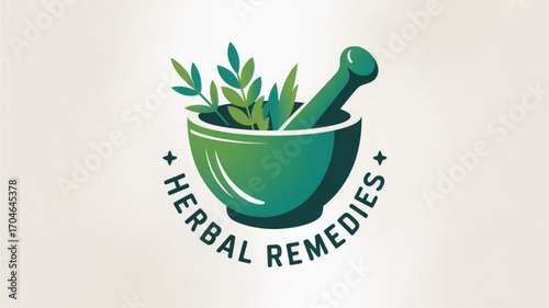 Herbal medicine logo design with mortar and pestle for natural remedies and alternative medicine practices