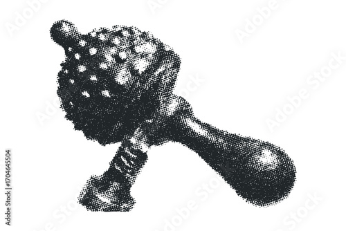 Textured antique baby rattle. Vector hand drawn illustration