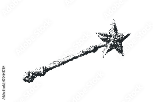 Magic wand with star shape, dotted texture, transparent. Vector hand drawn illustration