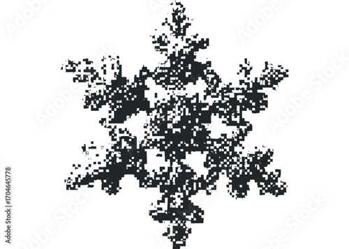 Pixelated snowflake motif on transparent background. Vector hand drawn illustration