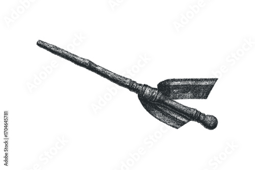 Hand drawn primitive spear with attached fletching on transparent background. Vector hand drawn illustration