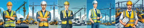 Vector image of a contractor with a heavy equipment background