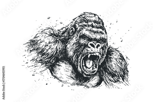 Gorilla portrait on transparent background. Vector hand drawn illustration