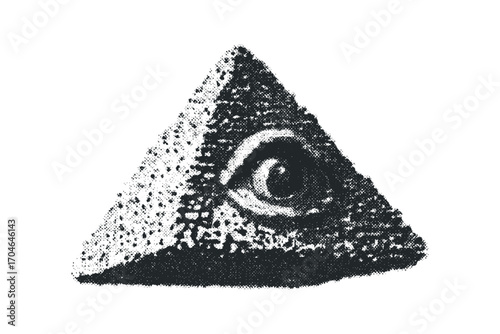 Pyramid with an all seeing eye symbol image. Vector hand drawn illustration
