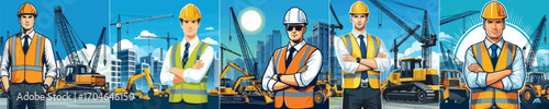 Vector image of a contractor with a heavy equipment background