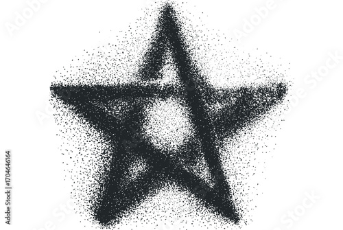 Black star spray paint texture on transparent background,. Vector hand drawn illustration
