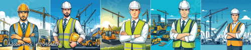 Vector image of a contractor with a heavy equipment background