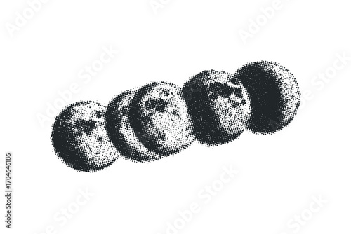 Halftone Spheres Progression Image on Transparent Background. Vector hand drawn illustration