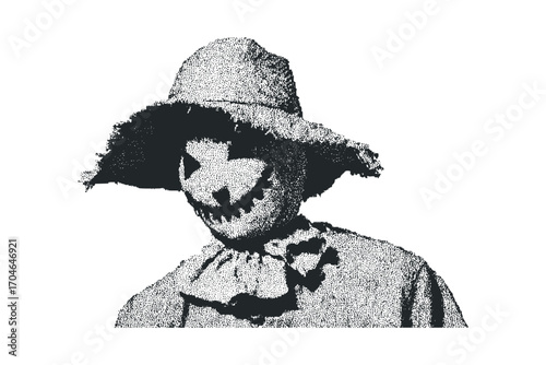 Spooky Halloween scarecrow character portrait on transparent. Vector hand drawn illustration