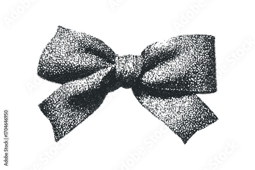 Textured black bow tie on transparent background. Vector hand drawn illustration