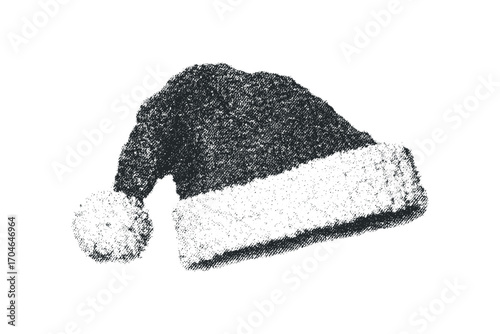 Textured Santa Hat with Pom Pom Isolated. Vector hand drawn illustration