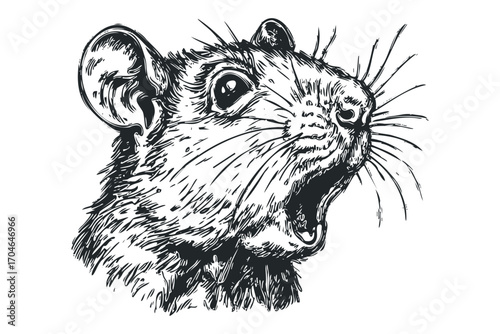 Pest animal rodent squeaking loudly on transparent. Vector hand drawn illustration