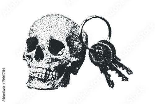Skull with Keys Image. Vector hand drawn illustration
