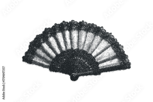 Elegant ornate hand fan image on transparent background. Vector hand drawn illustration