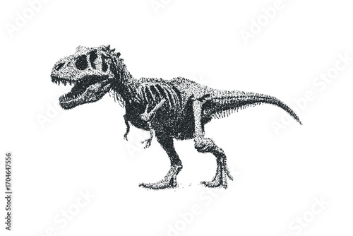 Tyrannosaurus Rex Skeleton Stipple Art. Vector hand drawn illustration