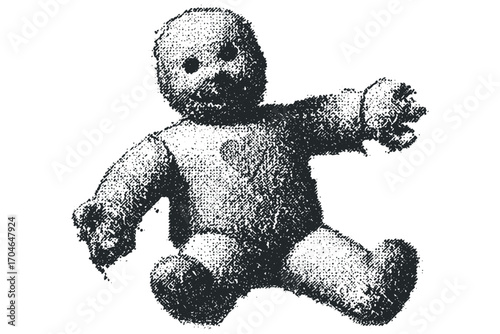 Cracked texture teddy bear on white. Vector hand drawn illustration