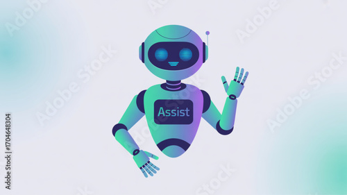 Friendly ai assistant robot waving hello for customer service and virtual assistant technology illustration