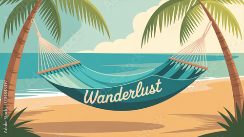 Hammock on beach vector illustration summer vacation tropical paradise travel and wanderlust scene design