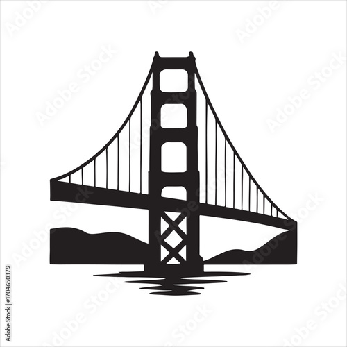 Golden Gate Bridge Minimalist Silhouette Design San Francisco Landmark Architecture Illustration Black and White Art Travel Destination California Icon Iconic Structure