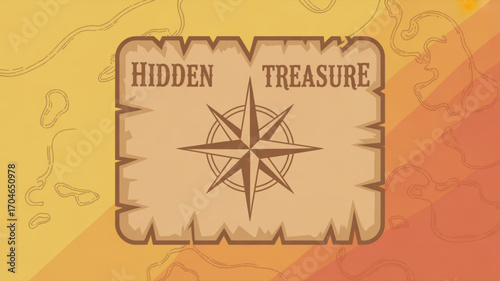 Hidden treasure map vector illustration for adventure game design and pirate theme graphic with compass rose