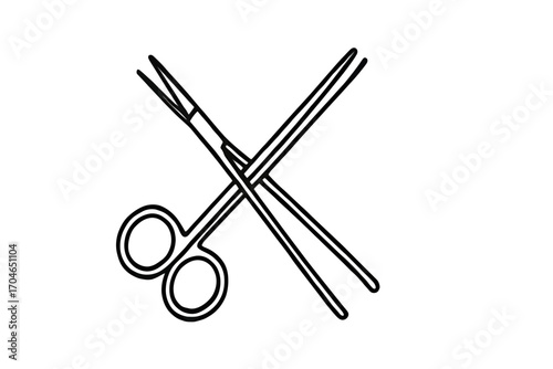 Surgical precision conveyed through crossed suture removal scissors, a symbol of medical accuracy and clean, minimalist design for healthcare concepts.