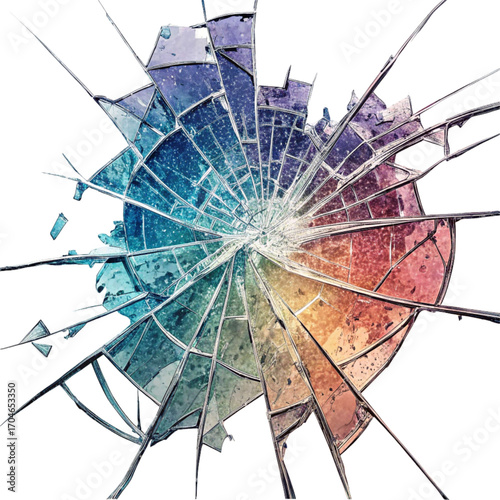 Stunning vibrant shattered glass explosion pattern with rainbow gradient effect perfect for dynamic graphic design elements