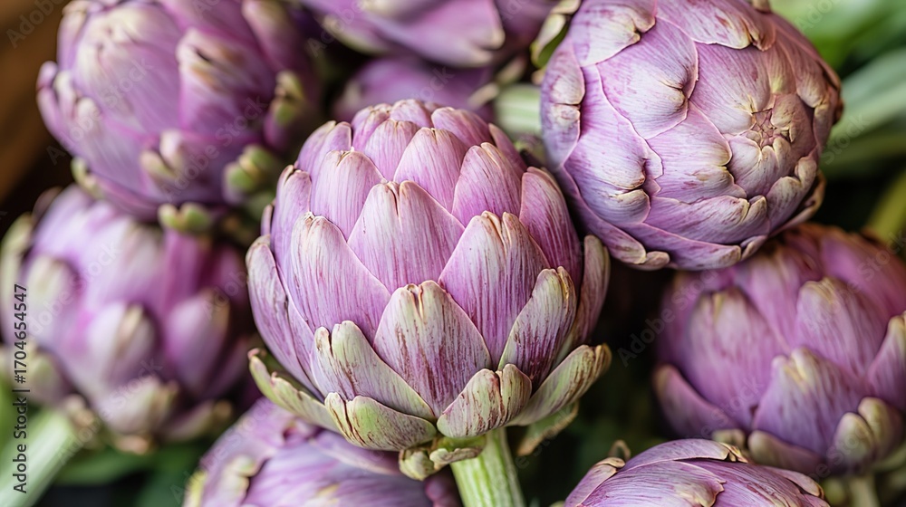 Obraz premium Close - up of Fresh Purple Artichokes