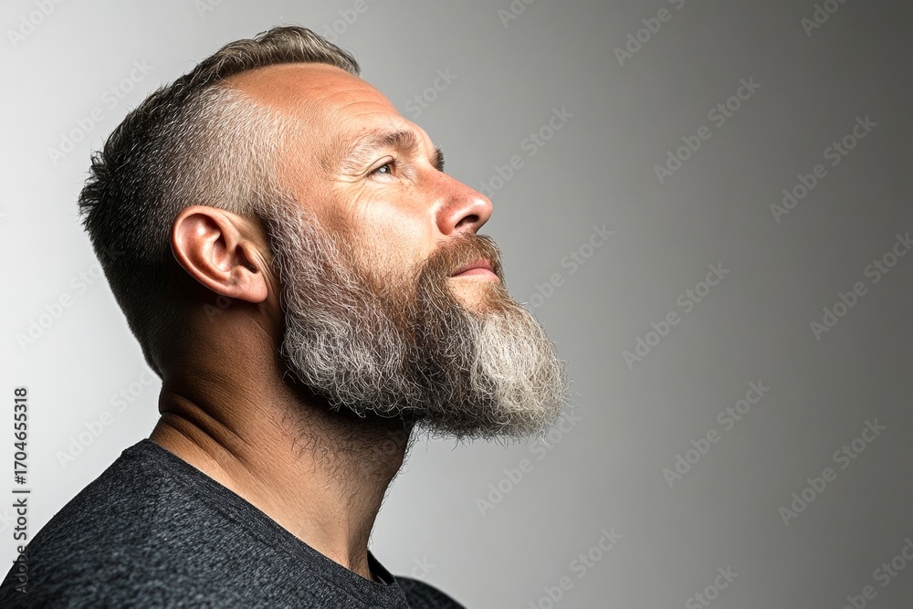 Obraz premium A peaceful and radiant male in a confident pose. Pure white soli