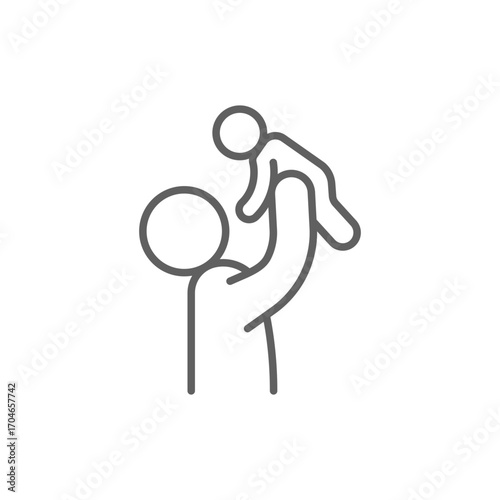 Father and son playing icon. Simple outline style. Dad, child, man holding kid, young, people, happy, fun, family concept. Thin line symbol. Isolated design editable stroke.