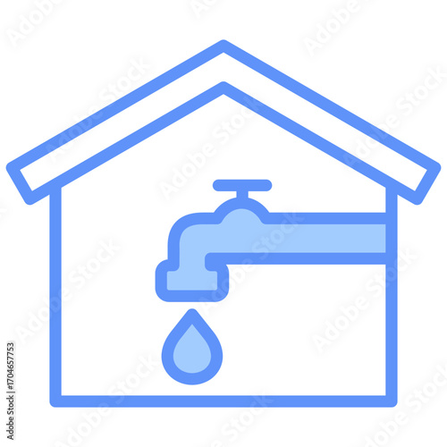 Water Supply Outline Blue Color Icon