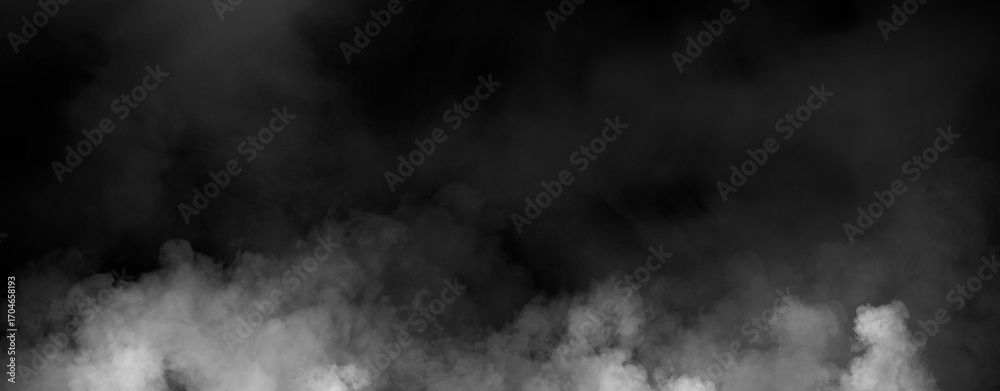 Fototapeta premium Panoramic view fire smoke, fog on isolated black background, creating a mysterious and backdrop, creating a dreamy, atmospheric effect for artistic