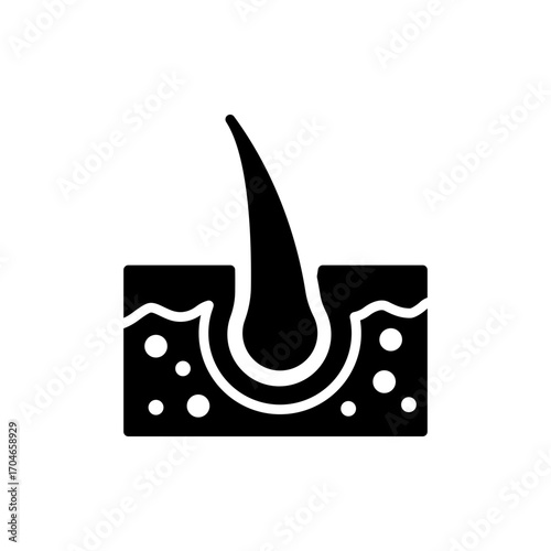 Hair follicle icon. Simple glyph style. Dermatology, nourish, science, spa, medical, beauty, medicine, skin, growth, health element concept. Silhouette, solid symbol. Isolated design.