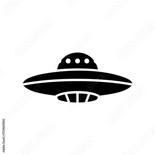 UFO Flying Saucer icon. Simple glyph style. Ship, outerspace, spaceship, mystery, technology, space, galaxy, fantasy, dish, alien concept. Silhouette, solid symbol. Isolated design.