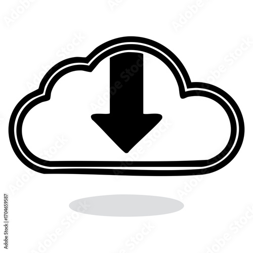 Cloud Download Icon Simple Black and White Vector Graphic