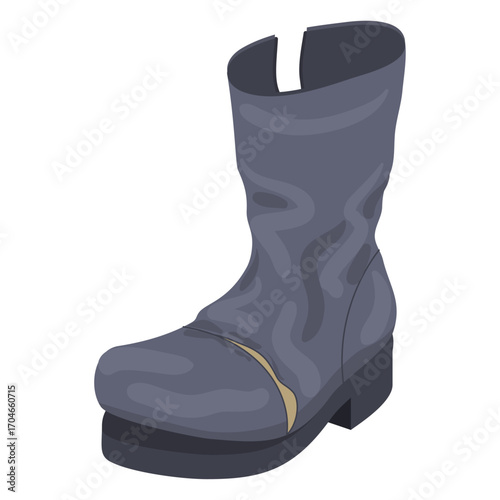 Single Cartoon Style Grey Work Boot Illustration on Clean White Background