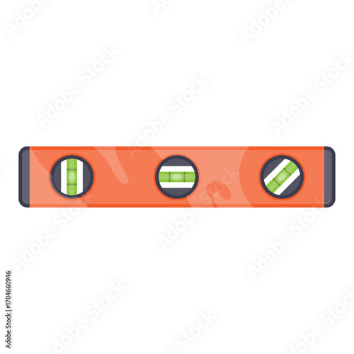 Flat cartoon illustration of an orange spirit level tool for construction and measurement