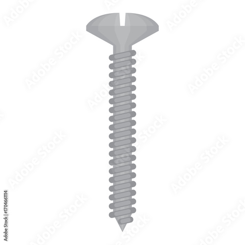 Vector illustration of a single metal flat head screw, a common hardware fastener