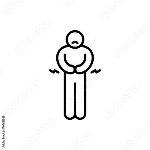 Hungry man icon. Simple outline style. Poor man, hunger, stomach, pain, holding, person, abdominal, adult, constipation, ache, sad people concept. Thin line symbol. Isolated design.