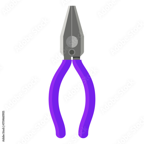 Detailed vector illustration of a needle-nose plier hand tool with purple grips
