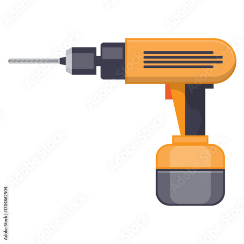 Yellow cordless electric drill illustration for home improvement and construction projects