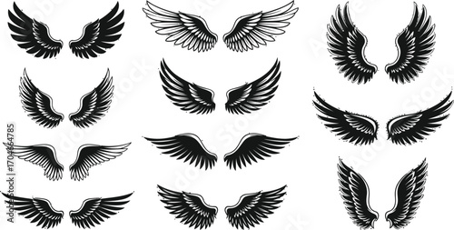 Stunning collection of diverse angel and bird wing designs perfect for logos, emblems, and creative projects