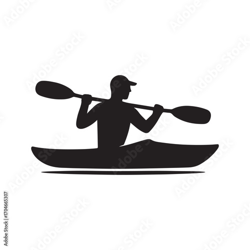 Kayaking Silhouette Illustration of Outdoor Sport and Recreation Adventure on Water Representing Fitness and Lifestyle Isolated on White Background for Graphic Design and Vector Art
