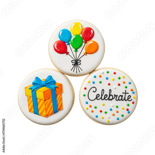 Celebration Cookies with Balloons and Gifts  Festive Treats for Parties and Events